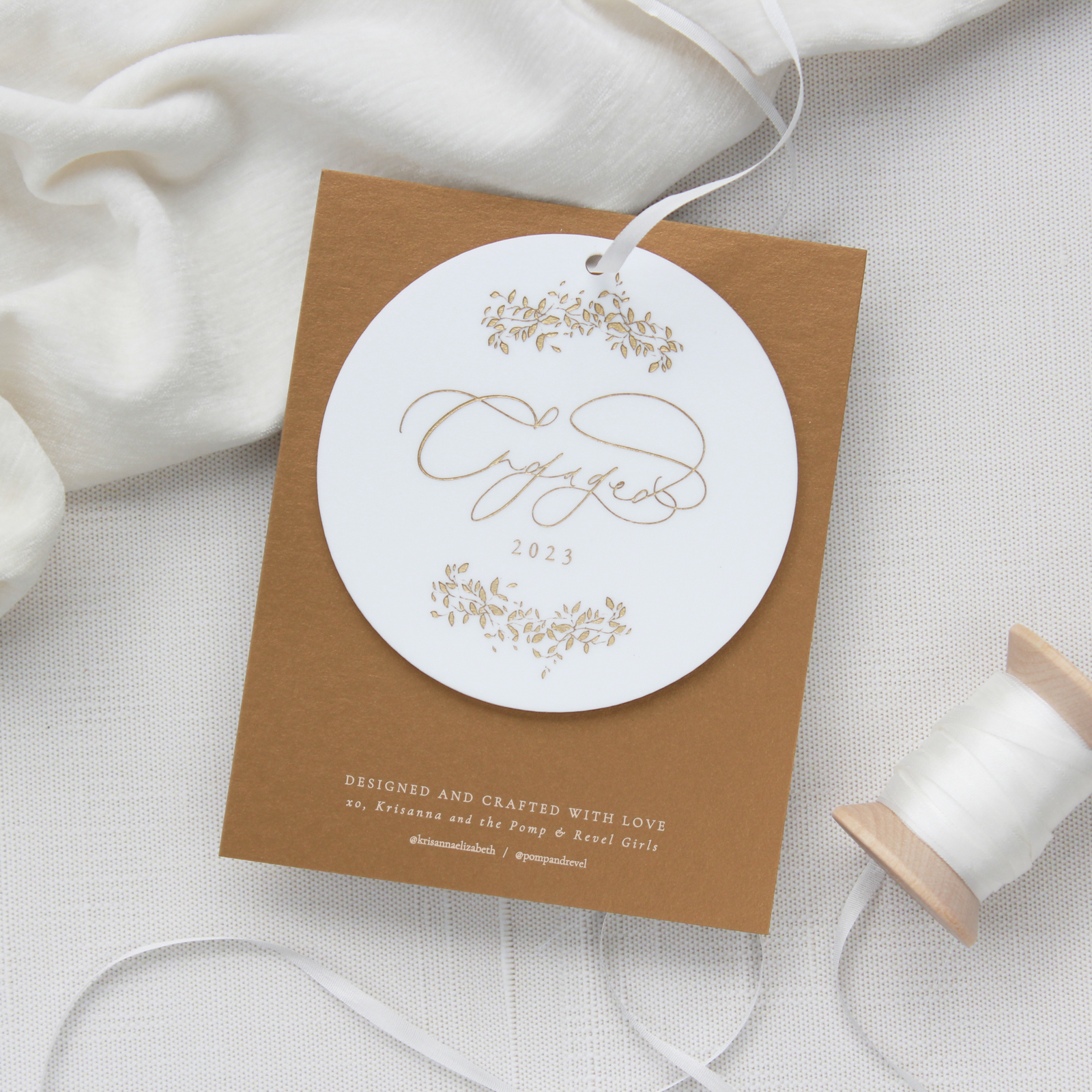 KE Co. Engaged 2023 Ornament - Limited Edition White with Gold Engraving