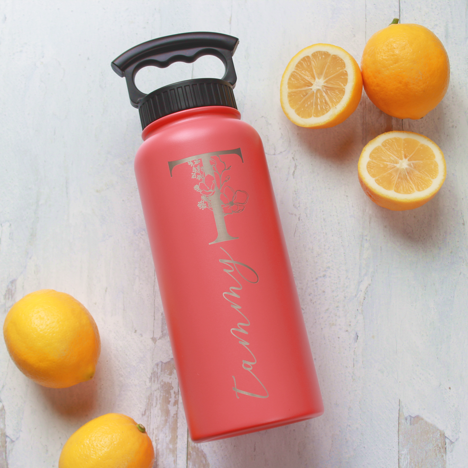 Personalized Water Bottle - 34oz with 3-Finger Grip Lid