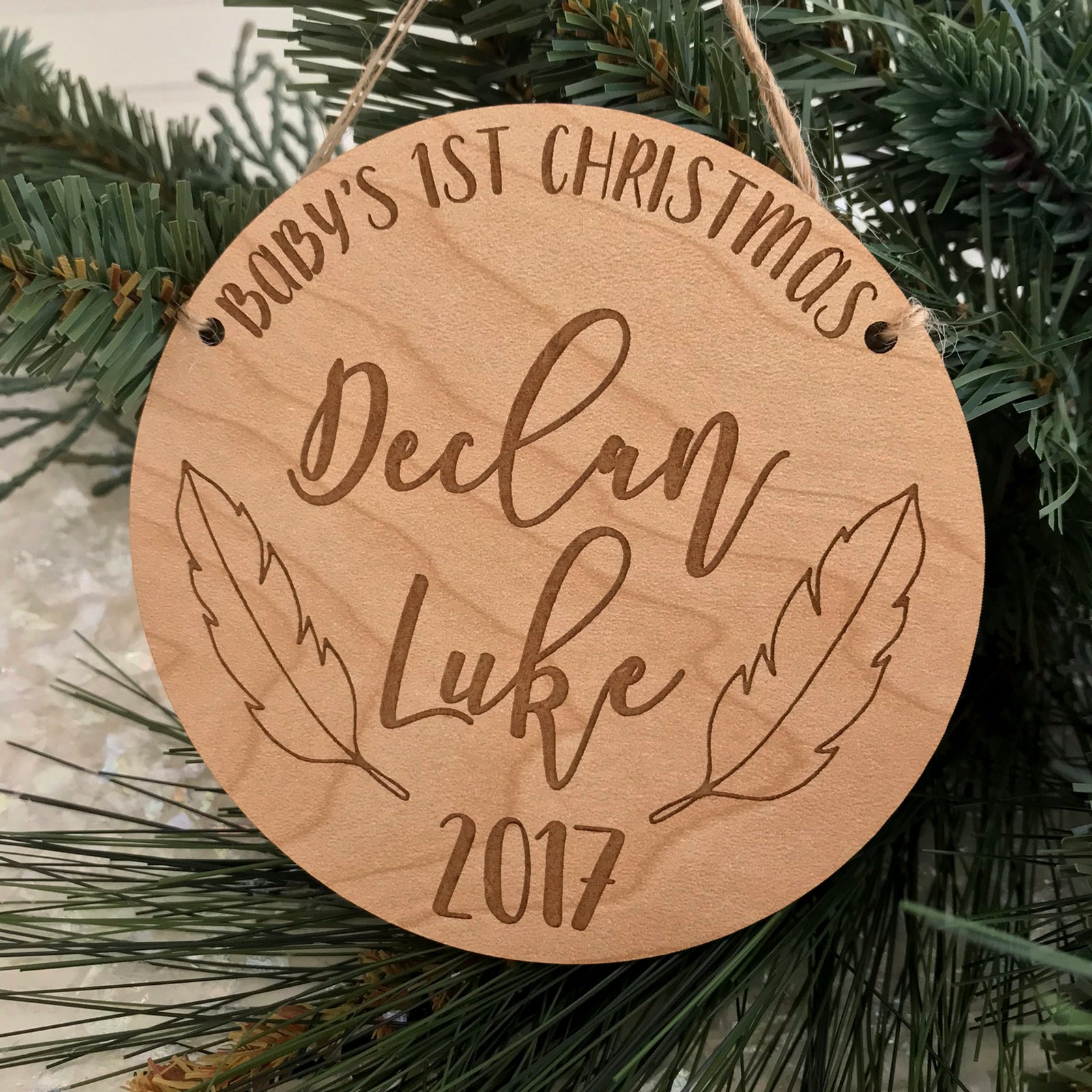 Personalized Baby's 1st Christmas Feather Ornament