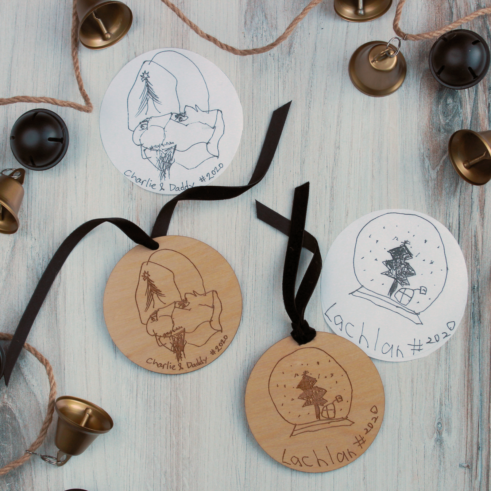 Kiddo Hand Drawn Ornament - Wood