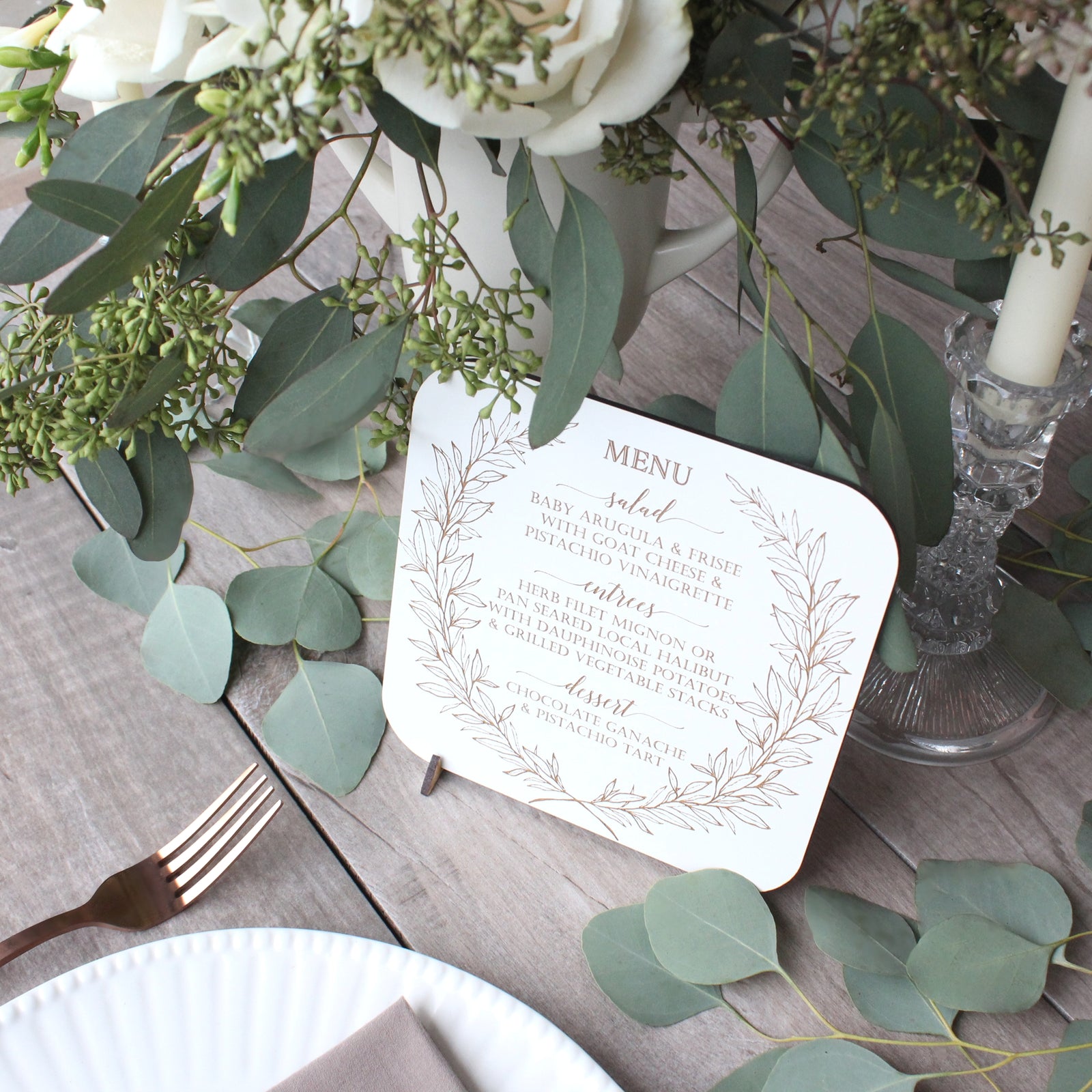 Wood Engraved Table Menus