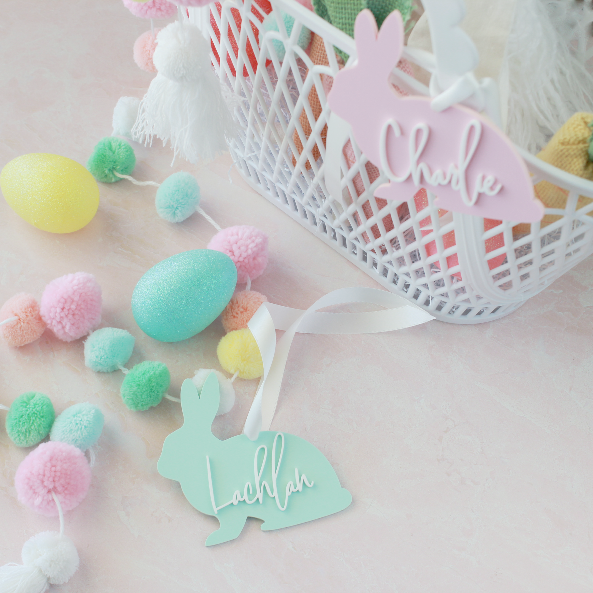 Pastel Acrylic Bunny Basket Tags