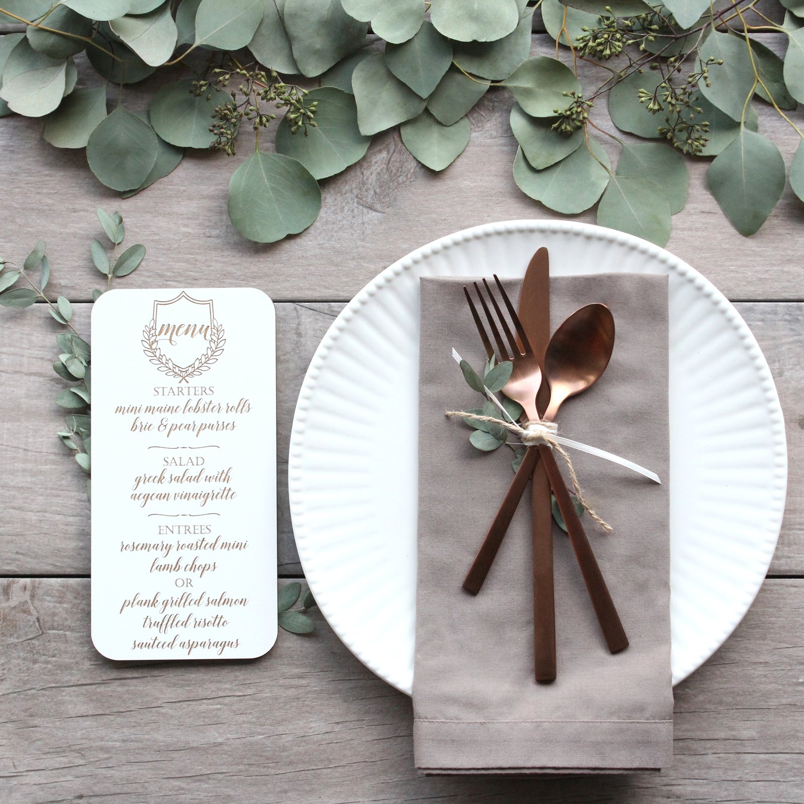 Wood Engraved Place Setting Menus