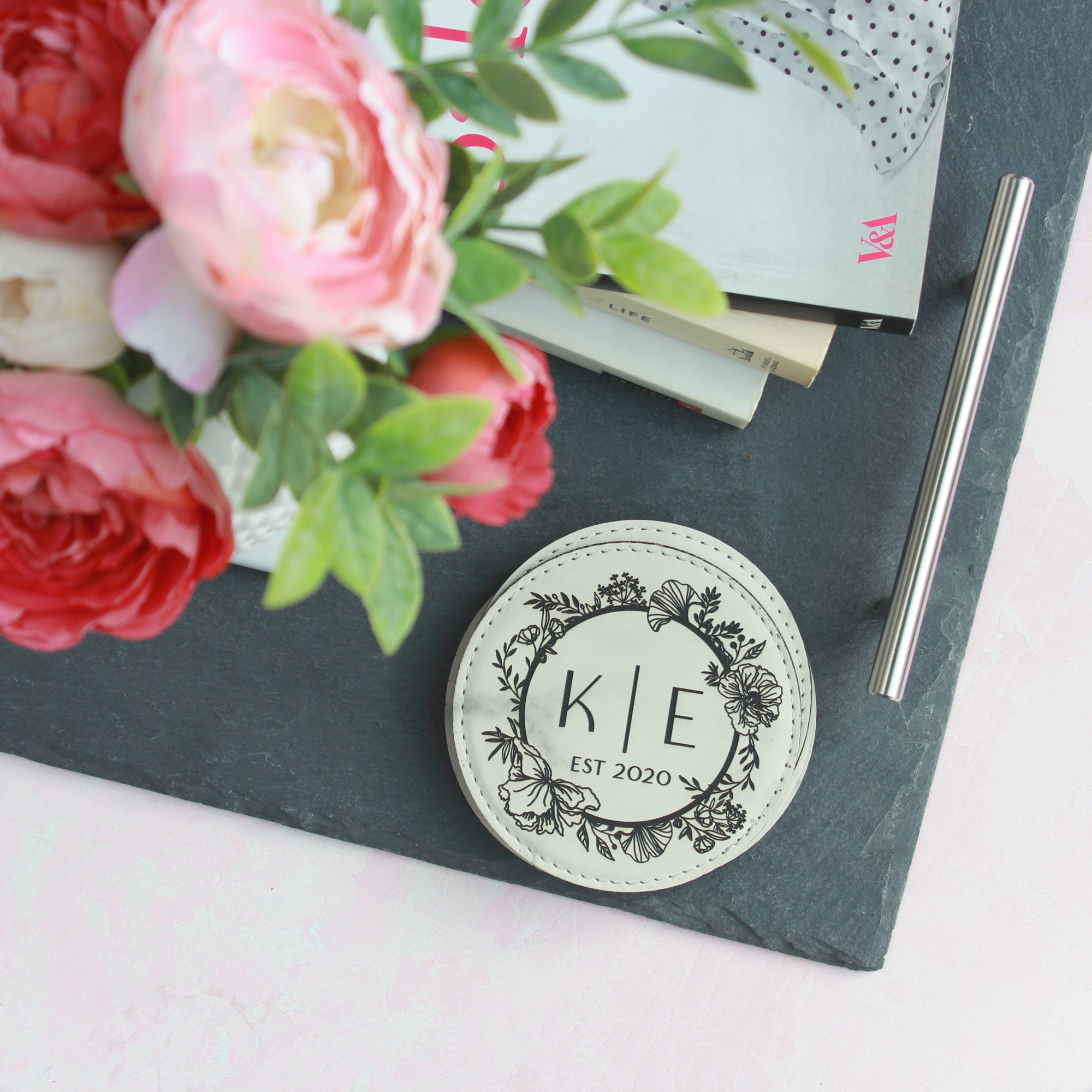 Personalized Leather Coasters - Round, Set of 4
