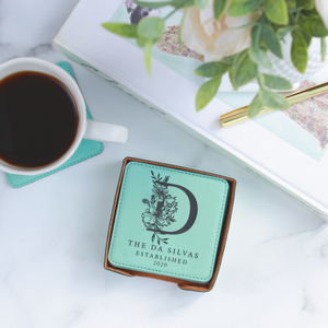 Personalized Leather Coasters - Square, Set of 6 With Holder