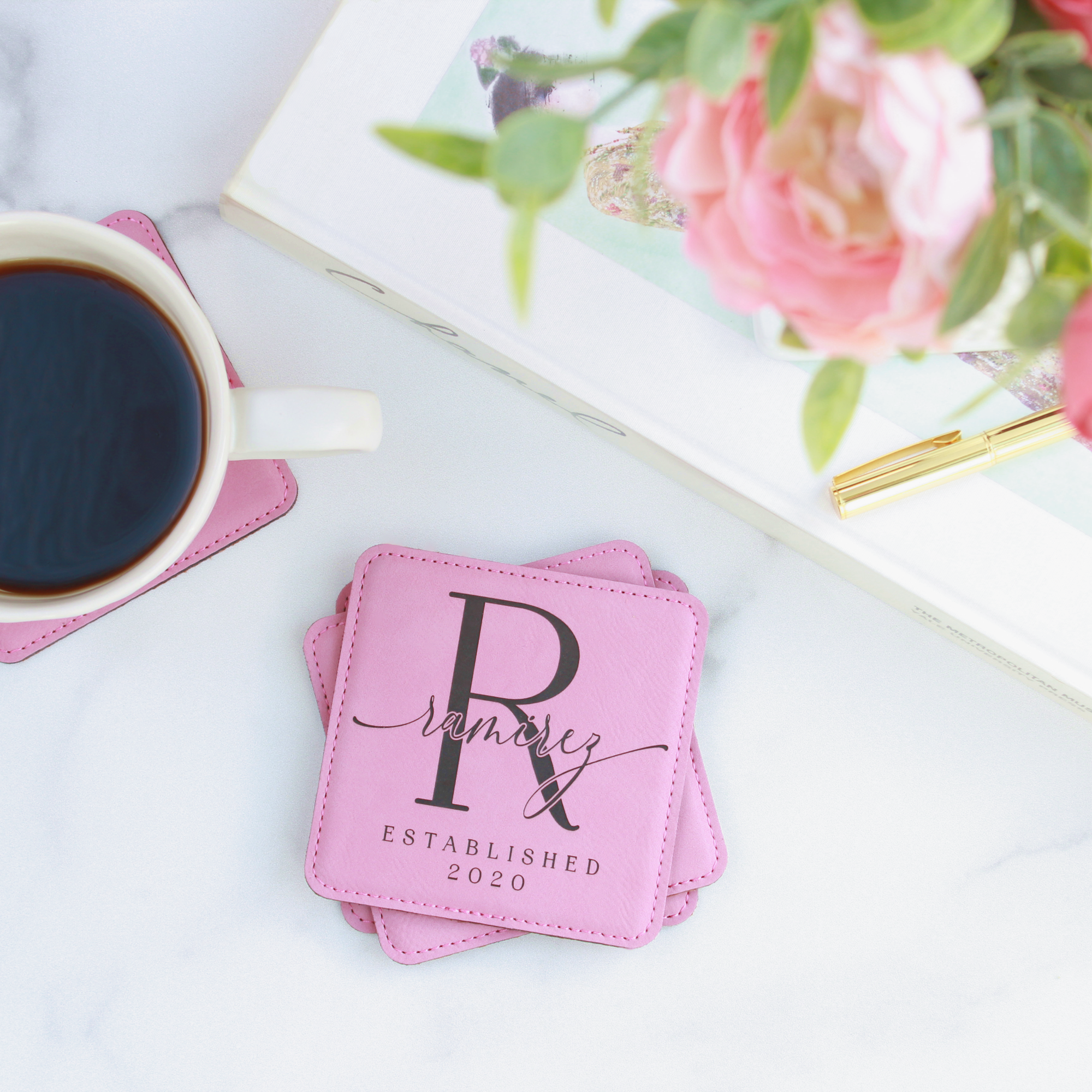 Personalized Leather Coasters - Square, Set of 4