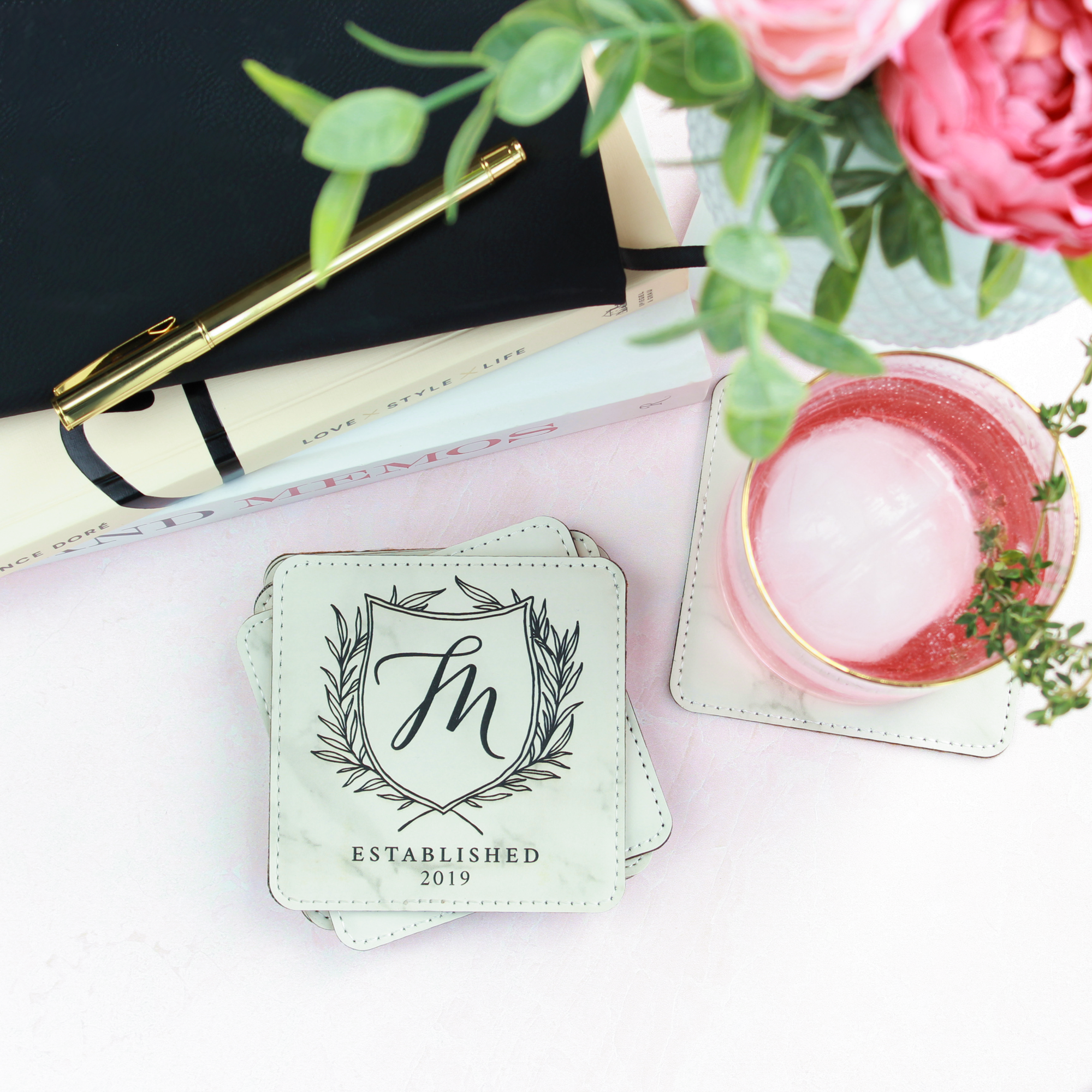 Personalized Leather Coasters - Square, Set of 4