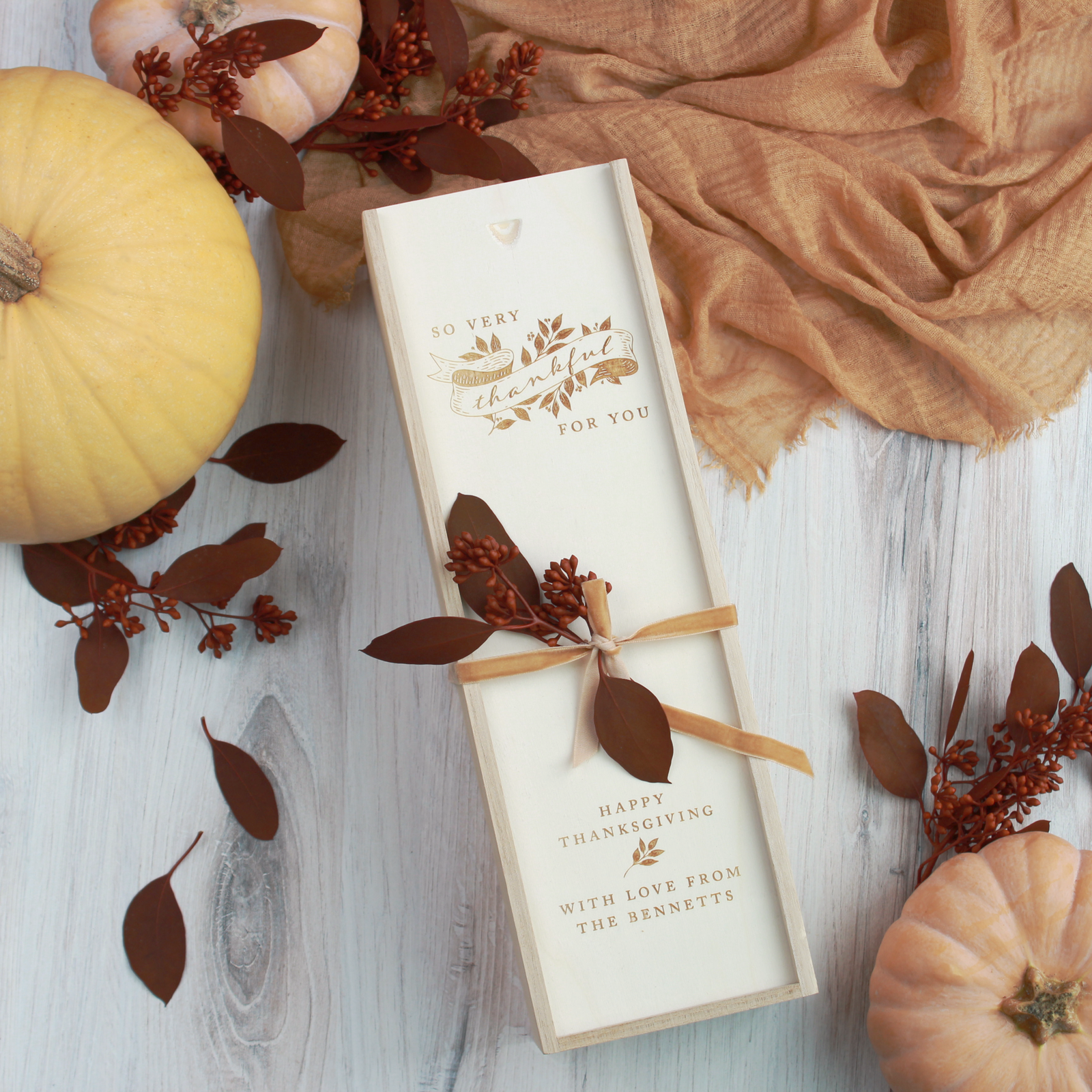 Thanksgiving Collection Wood Wine/Champagne Box