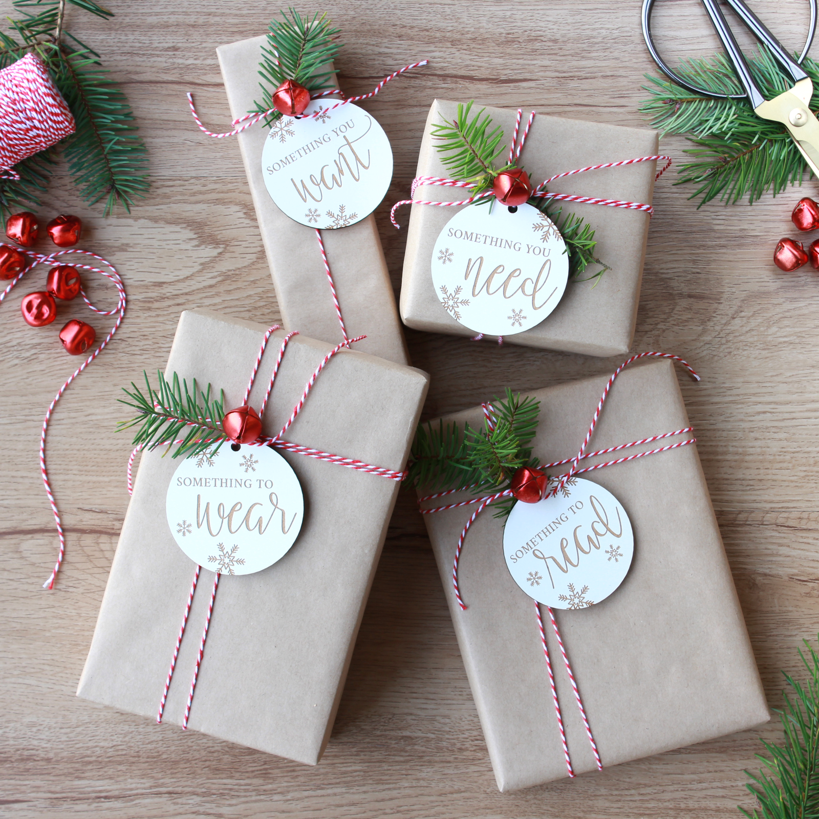 Want, Need, Wear, Read Holiday Gift Tag Set