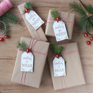 Want, Need, Wear, Read Holiday Gift Tag Set