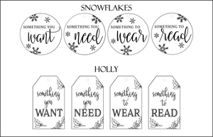 Want, Need, Wear, Read Holiday Gift Tag Set